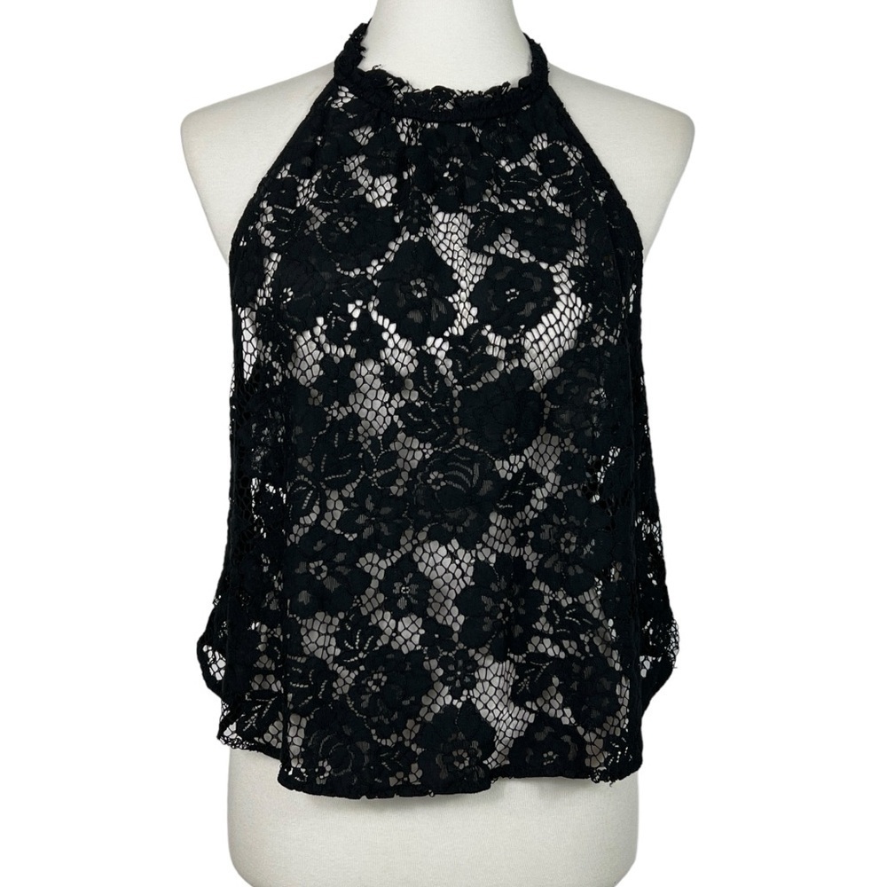 Free People Black Sweat Meadow Dreams High Neck Lace Top - Picture 4 of 8